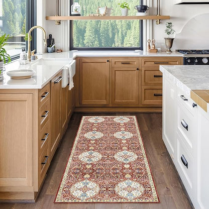 Gertmenian Indoor Bohemian Runner - 2x6 Runner, Non-Shedding, Ideal for High Traffic in Living Room, Kitchen, Entryway - Moroccan, Red, 26843