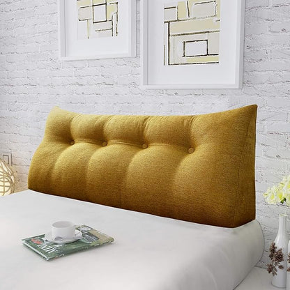 homecozy Wedge Headboard Pillow Dorm Room Reading Pillow Back Support for Sitting Up in Bed Bolster Lumbar Cushion Body Positioning Bedrest Cotton Linen 54in Yellow Full