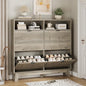 Shoe Cabinet with 4 Flip Drawers, 46" Tall Narrow Fluted Shoe Storage Organizer for Entryway, Hidden Slim Wooden Shoe Rack Cabinet for Front Door Entrance, Hallway, Living Room, Light Grey