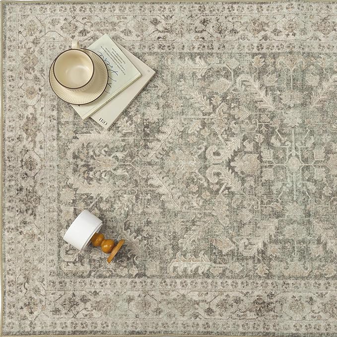 Brown 2x5 Runner Rug Vintage Area Carpet Hallway Indoor Kitchen Washable Low Pile Traditional Distressed Retro Accent Throw Rug Non Slip for Laundry Bathroom Office