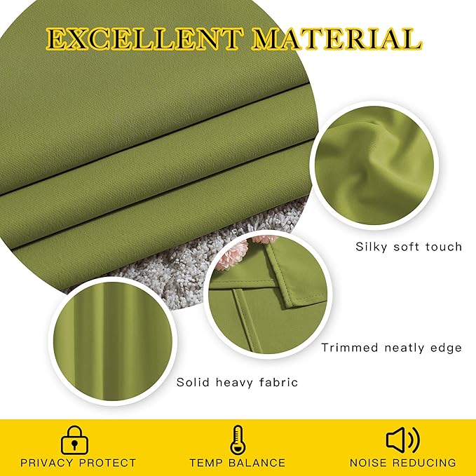 NICETOWN Room Darkening Fresh Green Curtains 84 inches Long, Grommet Room Darkening Thermal Insulated Sound Dampening Window Treatments for Bedroom/Home Office, 2 Panels, W46 x L84