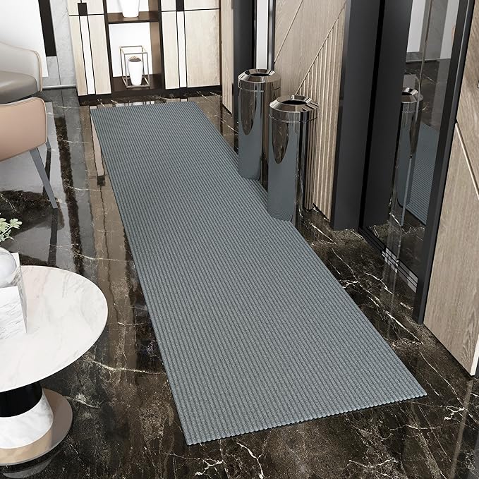 Ottomanson 2' x 40' Hallway Runner with Scraper Pile Extra Durable Non-Slip Rug Mat for Indoor & Outdoor Use - Ideal for Kitchen, Entryway, Patio & Garage - High-Traffic Carpet, Gray