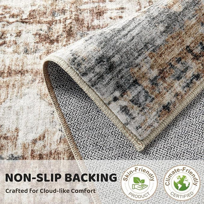 Area Rug Living Room Rugs - 5x8 Washable Large Soft Indoor Neutral Modern Abstract Low Pile Rug Carpet for Bedroom Dining Room Farmhouse Home Office - Grey Brown