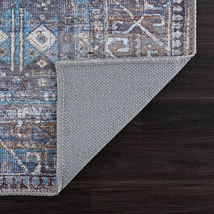 Bloom Rugs Washable 4' x 6' Rug - Slate Gray/Blue Traditional Area Rug for Living Room, Bedroom, Dining Room, and Kitchen - Exact Size: 4' x 6'