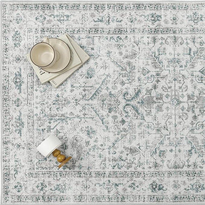 Blue 2x3 Entryway Rug Vintage Area Carpet Indoor Kitchen Washable Door Mat Entrance Small Low Pile Traditional Distressed Retro Accent Throw Rug Non Slip Office Bathroom
