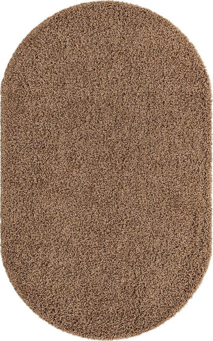 Unique Loom Solid Shag Collection Area Rug (5' 1" x 8' Oval, Sandy Brown)