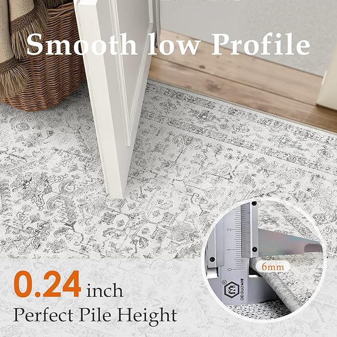 Grey 4x6 Entryway Rug Vintage Area Carpet Indoor Kitchen Washable Door Mat Entrance Small Low Pile Traditional Distressed Retro Accent Throw Rug Non Slip Office Bathroom