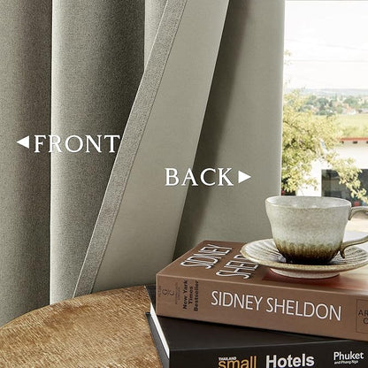 ChrisDowa 100% Blackout Sand Solid Curtains 84 Inches Long 2 Panels for Bedroom Living Room,Farmhouse Room Darkening Thermal Insulated Soundproof Grommet Top Window Treatment Drapes,52x84