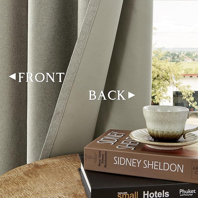 ChrisDowa 100% Blackout Sand Solid Curtains 108 Inches Long 2 Panels for Bedroom Living Room,Farmhouse Room Darkening Thermal Insulated Soundproof Grommet Top Window Treatment Drapes,52x108