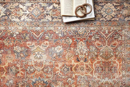 Loloi Layla Collection LAY-02 Spice/Marine 2'-6" x 7'-6" .13" Thick Runner Rug, Soft, Durable, Vintage Inspired, Distressed, Low Pile, Non-Shedding, Easy Clean, Printed, Living Room Rug