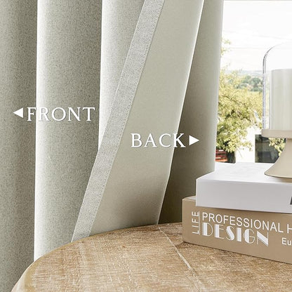 ChrisDowa 100% Blackout Greyish Beige Solid Curtains 96 Inches Long 2 Panels for Bedroom Living Room,Farmhouse Room Darkening Thermal Insulated Soundproof Grommet Top Window Treatment Drapes,52x96