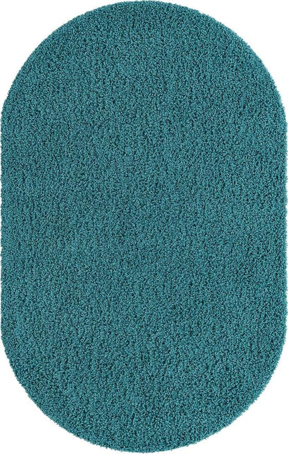 Unique Loom Solid Shag Collection Area Rug (5' 3" x 8' Oval, Deep Aqua Blue)