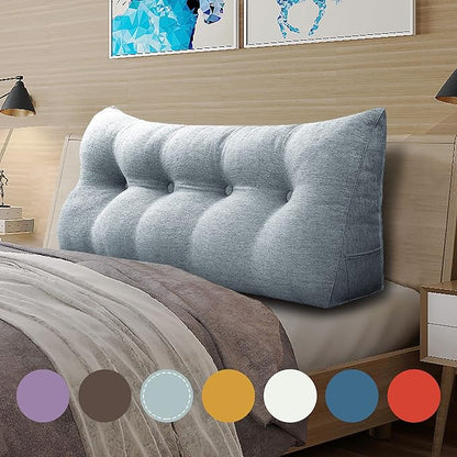 homecozy Wedge Headboard Pillow Dorm Room Reading Pillow Back Support for Sitting Up in Bed Bolster Lumbar Cushion Body Positioning Bedrest Cotton Linen 54in Gray Full