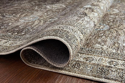 Loloi Layla Collection LAY-13 Antique/Moss 7'-6" x 9'-6" .13" Thick Area Rug, Soft, Durable, Vintage Inspired, Distressed, Low Pile, Non-Shedding, Easy Clean, Printed, Living Room Rug