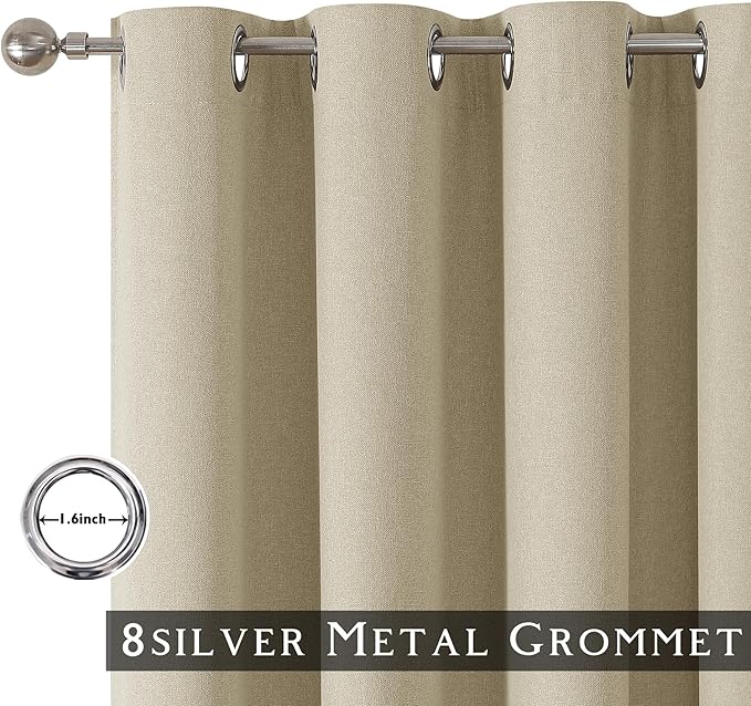 ChrisDowa 100% Blackout Tan Solid Curtains 54 Inches Long 2 Panels for Bedroom Living Room,Farmhouse Room Darkening Thermal Insulated Soundproof Grommet Top Window Treatment Drapes,52x54