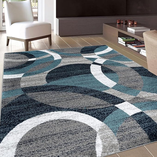 Rugshop Blue Modern Geometric Indoor Large Area Rug, Overlapping Circle Pattern, Fade Resistant, Non-Shedding, for Living Room, Dining Room and Family Room, 7'10" x 10'2"