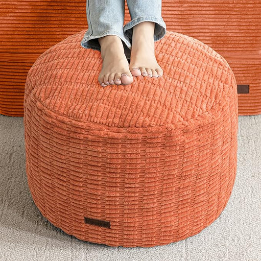 HIGOGOGO Pouf Ottoman Stuffed Round Modern Foam Filled Foot Rest Poufs for Living Room Chair Decorative 26 X 18 Inches Boho Relax Stool for Wedding Christmas Party, Coral Orange