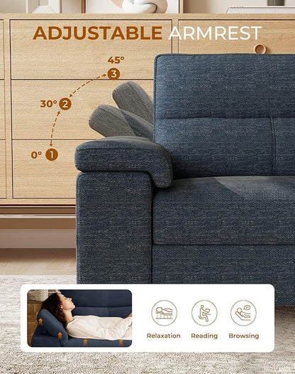 88.97" Modern Sofa Couch for Living Room, Deep Seat Sofas with 8”Cushion, Comfy 2-Seater Chenille Loveseat with Convertible Armrest, Removable Sofa Cover, High Leg (Blue)