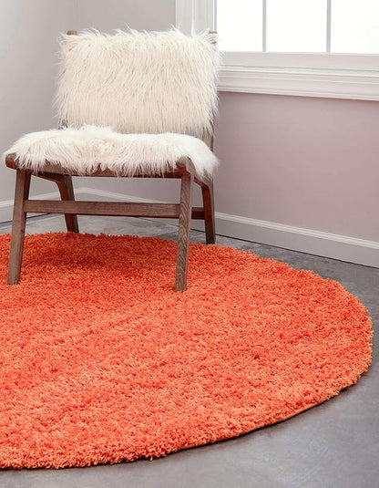 Unique Loom Solid Shag Collection Area Rug (6' 1" Round, Tiger Orange)