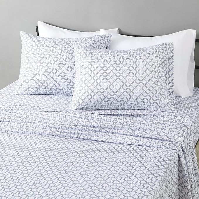 Amazon Basics Lightweight Microfiber 4-Piece Bed Sheet Set, Aqua, Printed, Queen
