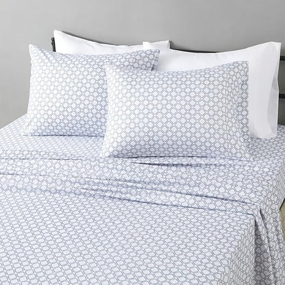Amazon Basics Lightweight Microfiber 4-Piece Bed Sheet Set, Aqua, Printed, Queen