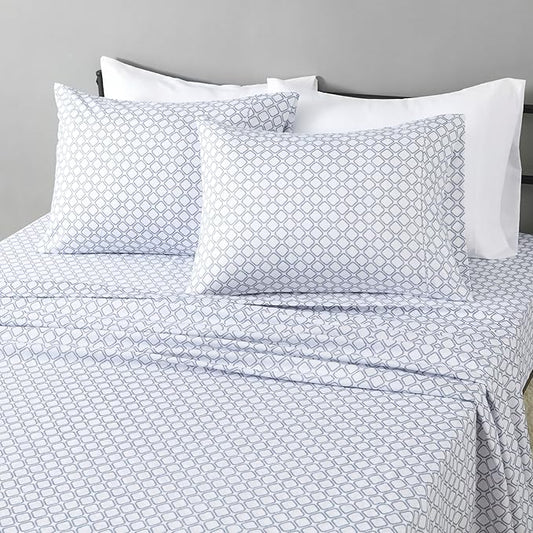 Amazon Basics Lightweight Microfiber 4-Piece Bed Sheet Set, Aqua, Printed, Full