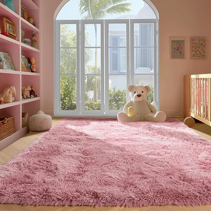 PAGISOFE Blush Pink Fluffy Shag Area Rugs for Bedroom Girls 5x7, Soft Fuzzy Shaggy Rugs for Kids Room Plush Furry Living Room Carpet Girls Teen Dorm Rugs for Home Decor Aesthetic, Nursery
