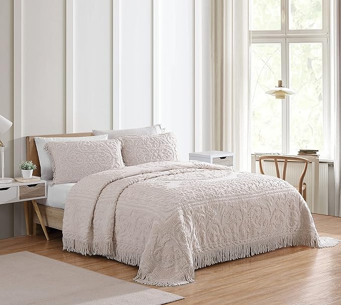 Beatrice Home Fashions Medallion Chenille Bedspread, Standard Sham, Blush