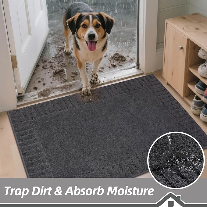 BEQHAUSE Door-Mat Non-Slip Front Doormat Low-Profile Entrance Mats for Front Door Entry Resist Dirt Washable Doormat Absorbent Entryway Door Mat,Dark Grey,32"x48"