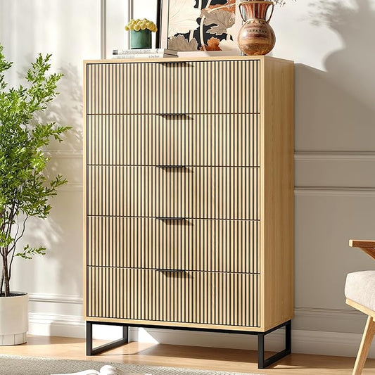 5 Drawers Dresser, 49.2’’ Tall Modern Chest of Drawers for Bedroom, Large Closet Dressers with Drawers, Wooden Drawer Dresser for Bedroom, Living Room, Hallway