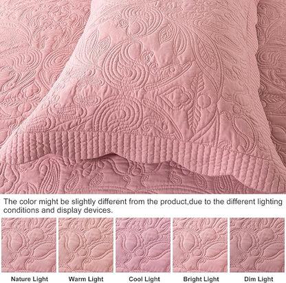 HoneiLife California King Quilt - Oversized King Bedspreads 128x120, 4-Piece Cal King Quilt Sets,Rustic Bedding Sets King Size,Reversible Coverlets Lightweight Bed Cover for All Season Use-Pink