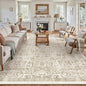 Light Brown Area Rug 10x14 Machine Washable Large Vintage Living Room Distressed Non Slip Carpet Traditional Indoor Bedroom Retro Floral Accent Throw Rug for Office Kitchen Dining Room