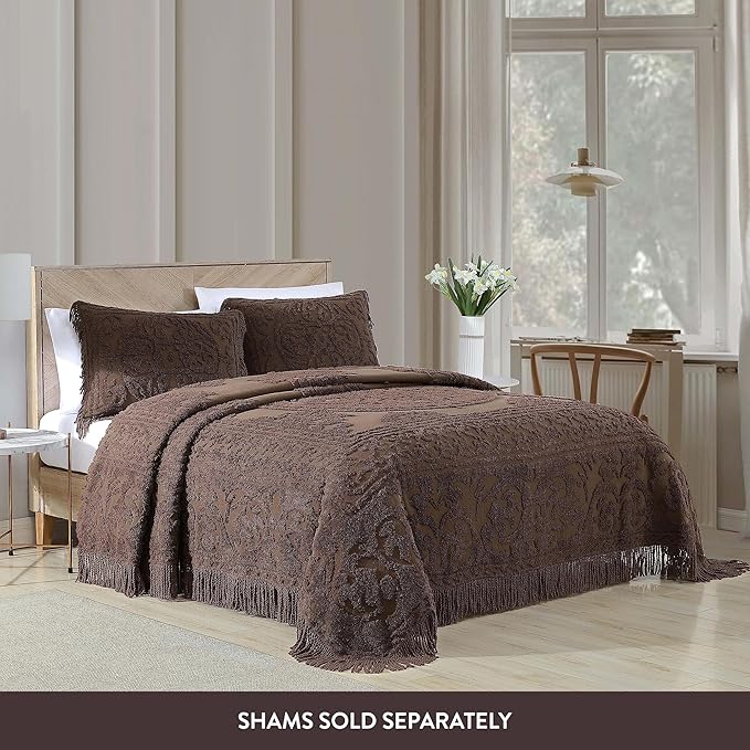 Beatrice Home Fashions Medallion Chenille Bedspread, Full, Chocolate