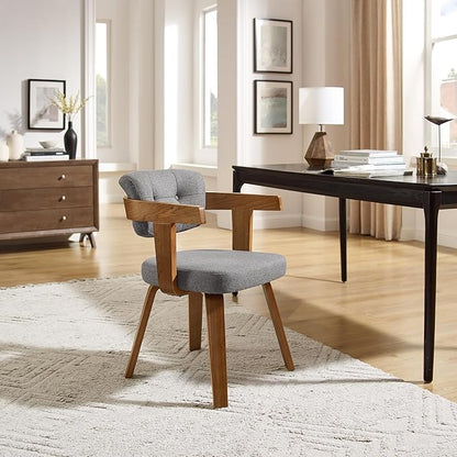 Art Leon Office Chair No Wheels - Mid Century Modern Chair, Fabric Upholstered Desk Chair Without Wheels, Accent Arm Chair with Wood Legs for Small Spaces Living Room Bedroom Study, Gray/Walnut