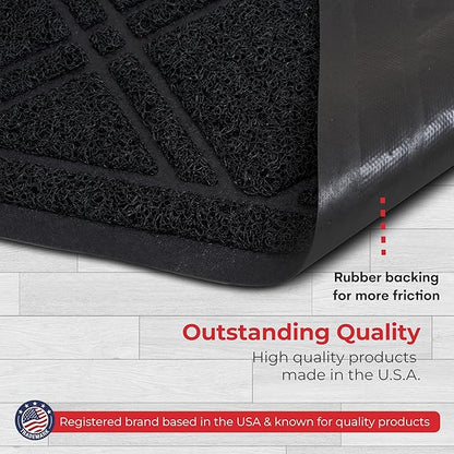 SlipToGrip Durable Door Mat - Black Plaid Design Entryway Rug - 35x23 inches, No-Slip and Washable - Indoor and Outdoor Use, Weatherproof - Ideal for Garage, Patio, and Front Entryway
