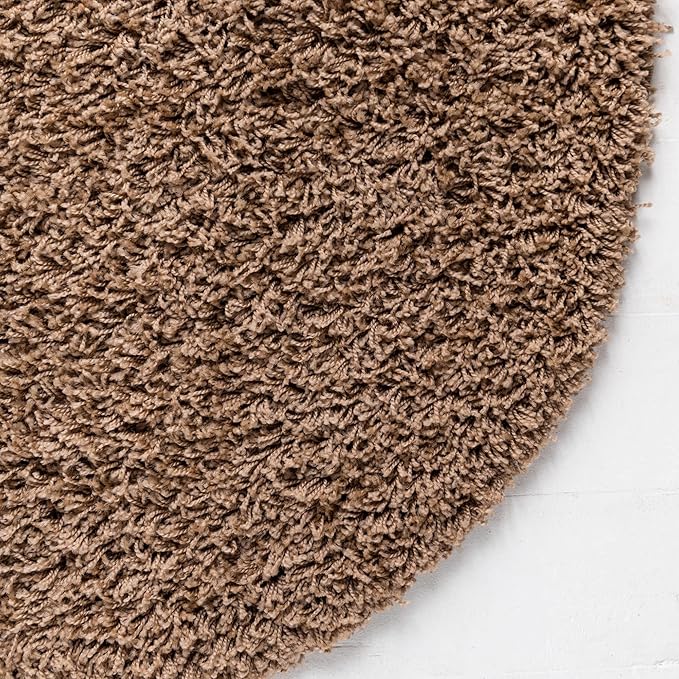 Unique Loom Solid Shag Collection Area Rug (3' 3" Round, Sandy Brown)