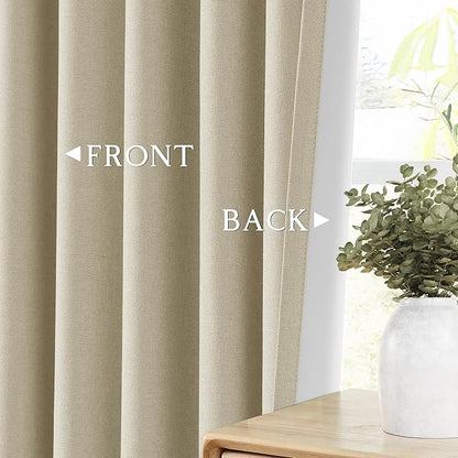 ChrisDowa 100% Blackout Linen Curtains, 2 Panels Set Thermal Insulated Room Darkening Curtains for Living Room, Privacy Grommet Window Drapes for Bedroom (Greyish Beige, 52 x 120 Inch)