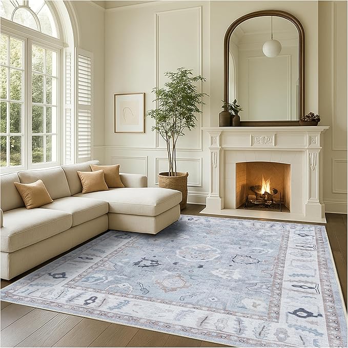Fame Rugs Gray Modern Oushak Rug 10x13, Vintage Turkish Colorful Oriental Washable Antique Inspired Oversize Area Rugs, Luxury Living Room Bedroom (Gbeige, 10' x 13')