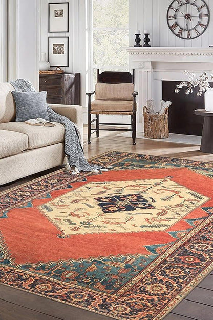 Keen Home Design 9x12 Rug - Machine Washable Area Rug with Non-Slip Backing, Ideal for Living Room, Dining Room, Bedroom - Vintage, Easy Clean, Durable, Low Pile Rug - (9' x 12')