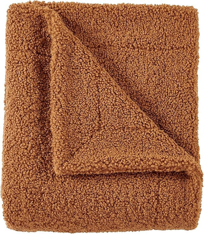 HiEnd Accents Teddy Throw Blanket, 50x60 inch, Caramel, Boucle Throw Blanket, Soft Cozy Classic Chic Casual HeavyBlanket, Modern Rustic Plush Comfy Warm Blanket for Bed, Sofa