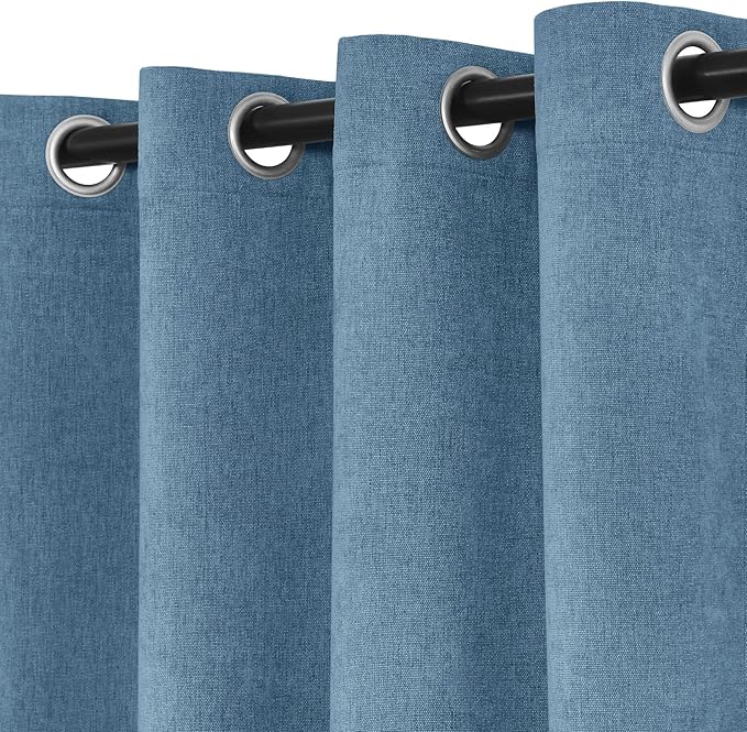 Macochico Extra Wide 100% Blackout Chenille Curtains 100" Wx102 L Thermal Curtains for Sliding Door Room Divider Living Room Bedroom Hotel Ashtray Blue Blackout Curtains Grommet with Tieback 1 Panel