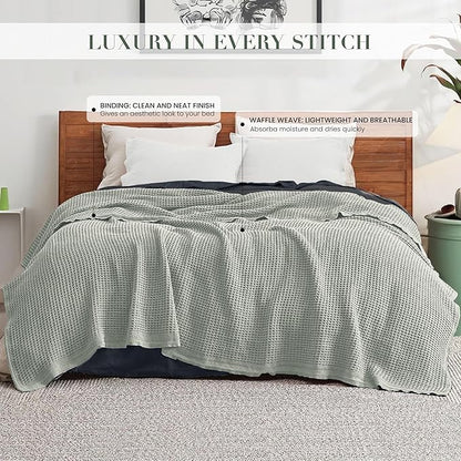 Salt Earth 100% Cotton Throw Blanket, Queen, 90"X92" Waffle Throws for Home, Bedrooms, Outdoor & Office Couch, Cozy Room Decor Blankets, Christmas Blankets and Throws (Sea Foam)
