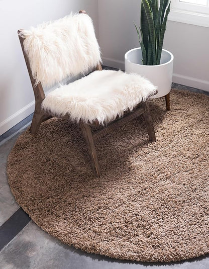 Unique Loom Solid Shag Collection Area Rug (3' 3" Round, Sandy Brown)