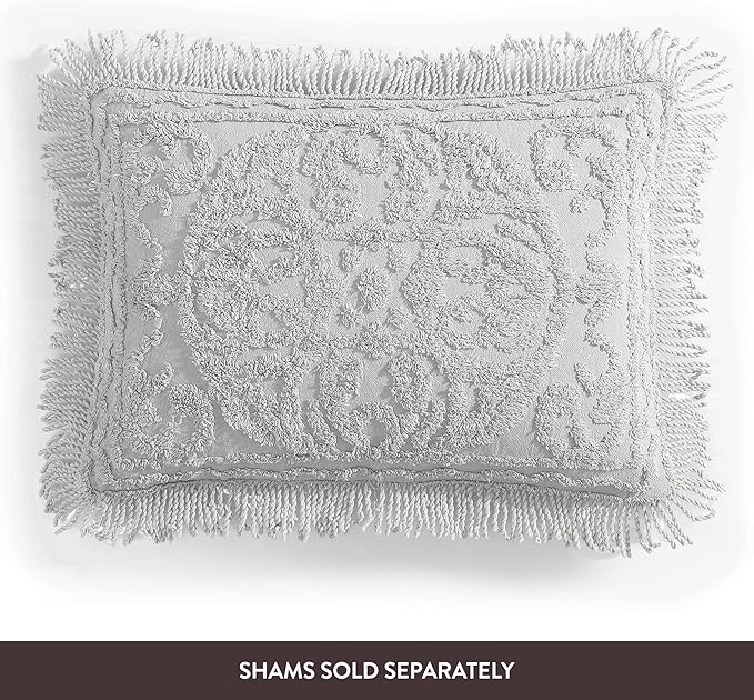 Beatrice Home Fashions Medallion Chenille Bedspread, Queen, Gray