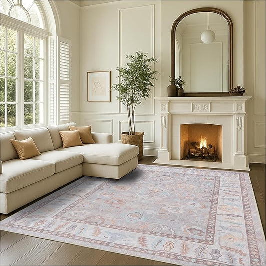 Fame Rugs Brown Modern Oushak Rug 9x12, Vintage Turkish Colorful Oriental Washable Antique Inspired Oversize Area Rugs, Luxury Living Room Bedroom (382MB, 9' x 12)