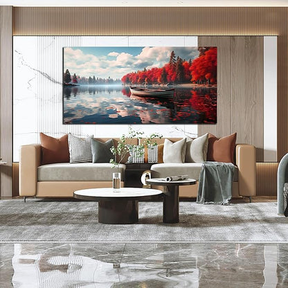 Large Wall Art for Living Room Bedroom Office Red Forest Wall Art Lake Landscape Pictures Modern Artwork Framed Canvas Prints 29x59 Inch