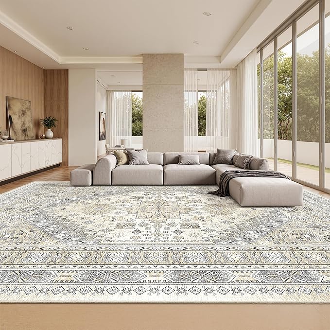 zesthome 12x15 Area Rugs, Large Washable Rug, Ultra-Thin Stain Resistant Rugs for Living Room, Bedroom, Non-Slip Backing Home Decor Area Rug (Beige,12'x15')