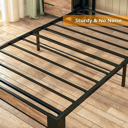LIKIMIO Twin Bed Frames, Storage Headboard with Charging Station, Solid and Stable, Noise Free, No Box Spring Needed, Easy Assembly (Walnut and Beige)