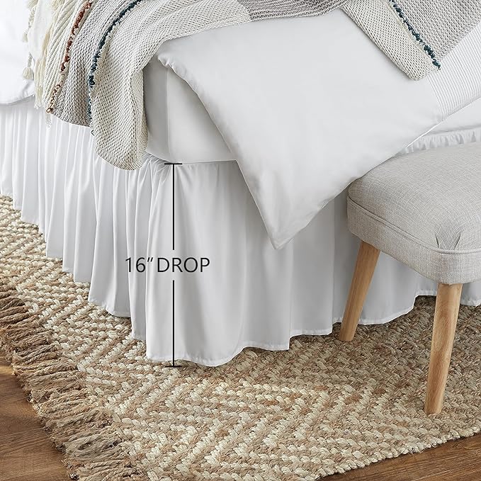 Amazon Basics Lightweight Ruffled Bed Skirt, Classic Style, Soft and Stylish 100% Microfiber With 16" Drop, Full, White, Solid