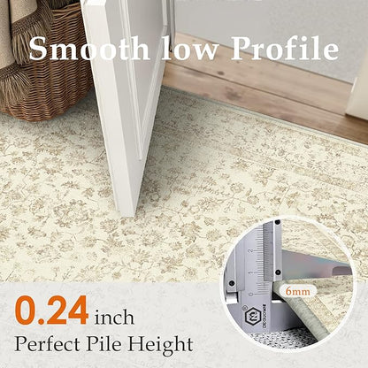 3x5 Brown Area Rug Non Slip Vintage Office Entryway Rug Distressed Machine Washable Kitchen Carpet Traditional Retro Floral Accent Throw Door Mat for Bedroom Bathroom Dining Living Room